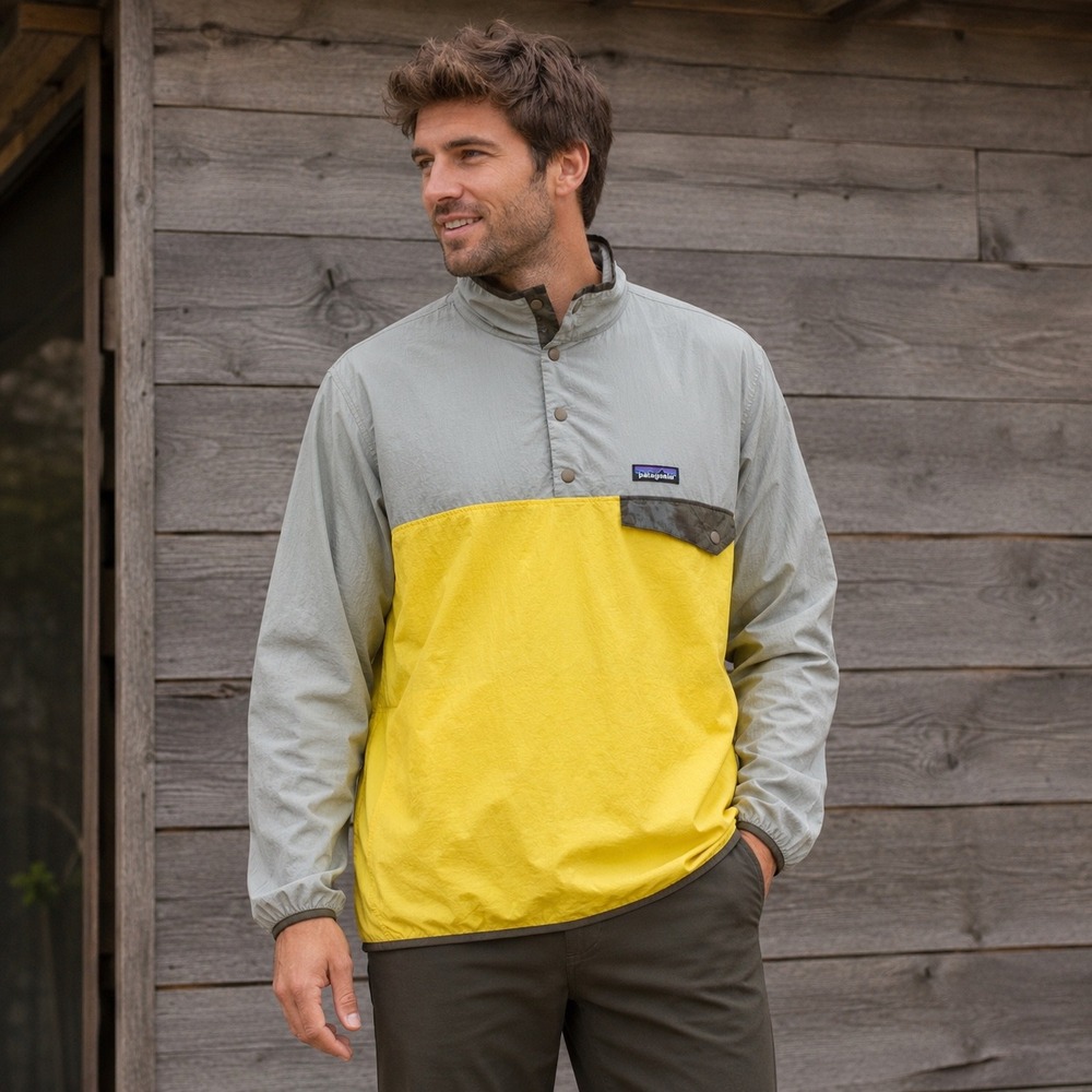 Patagonia Houdini Snap-T Pullover Mens XL Yellow Gray Excellent Windbreaker